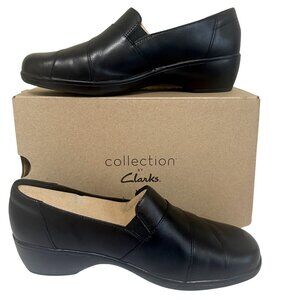 Clarks Womens Black Leather May Marigold Slip-On Shoes Comfort Loafer Sz 11W NIB